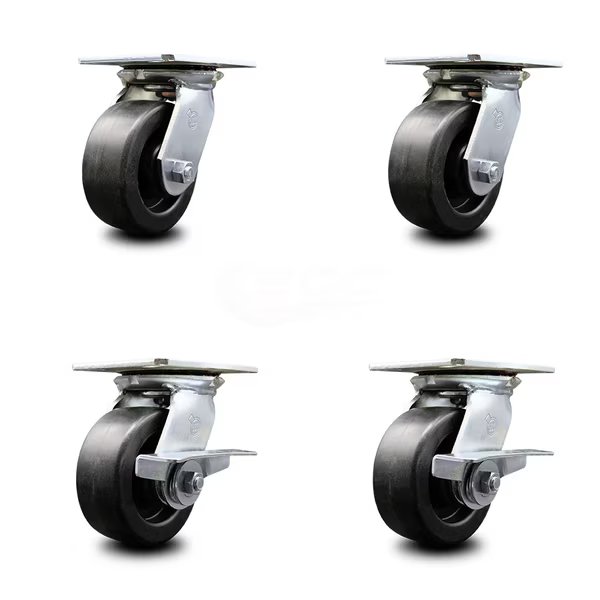 5 Inch Polyolefin Swivel Caster Set with Roller Bearings 2 Brakes, Service Caster, Mfr#: SCC-35S520-POR-2-SLB-2